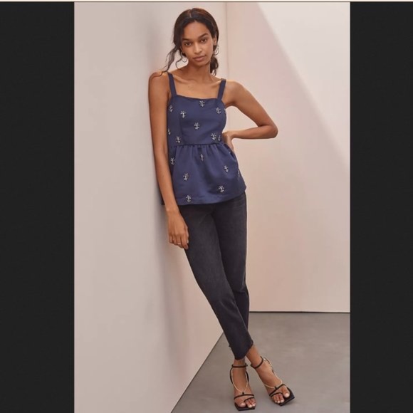 NWT ANTHROPOLOGIE KHRUV KAPOOR ANCHOR RHINESTONE BEADED BABYDOLL TOP SMALL S - Picture 2 of 2